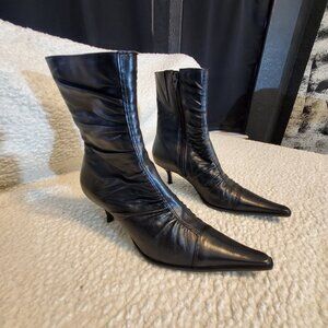 Womens Black Leather Kitten Heel Boots Parade Made In Brazil Size 7